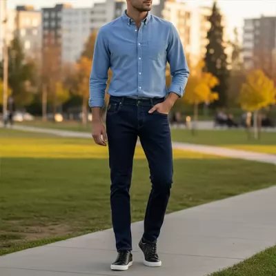 PANTALON JEAN LUMBERJACK HOMME SLIM BLEU BRUT